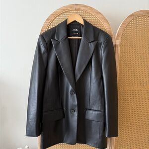 Zara Women's Black Faux Leather Jacket. Size S.